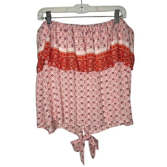 Davi & Dani Women’s Large Boho Tube Top Orange Red Front Tie - Picture 4 of 6